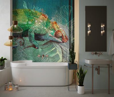 Tropical Leaves Wallpaper, Chameleon Background Mural, Oversized Custom Size Wall Art, Non-Woven, Non-Adhesive, Modern Wall Paper, Removable