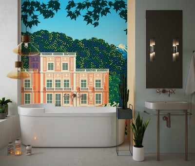 Manor House Wallpaper, Summer Day Mural, Oversized Custom Size Wall Art, Non-Woven, Non-Adhesive, Modern Wall Paper, Removable