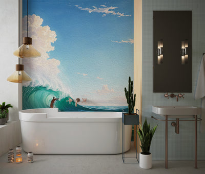 Sea Wave Wallpaper, Oil Painting Mural, Oversized Custom Size Wall Art, Non-Woven, Non-Adhesive, Modern Wall Paper, Removable