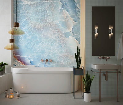 Light Blue Marble Wallpaper, Abstract Mural, Oversized Custom Size Wall Art, Non-Woven, Non-Adhesive, Modern Wall Paper, Removable