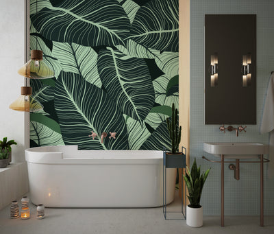 Luxury Nature Wallpaper, Green Leaves Mural, Oversized Custom Size Wall Art, Non-Woven, Non-Adhesive, Modern Wall Paper, Removable