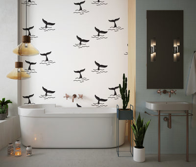 Shark Fin Wallpaper, Seamless Pattern Mural, Oversized Custom Size Wall Art, Non-Woven, Non-Adhesive, Modern Wall Paper, Removable