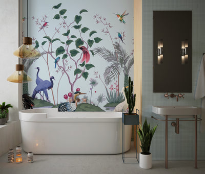Chinoiserie Wallpaper, Birds, Floral Mural, Oversized Custom Size Wall Art, Non-Woven, Non-Adhesive, Modern Wall Paper, Removable