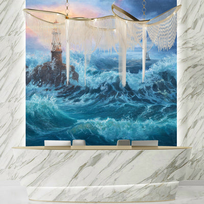 Lighthouse on the Seacoast Wallpaper, Oil Painting Mural, Oversized Custom Size Wall Art, Non-Woven, Non-Adhesive, Modern Wall Paper, Removable