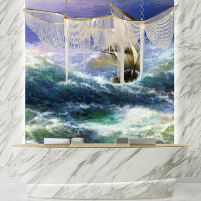 Old Ship On Sea Wallpaper, Oil Painting Mural, Oversized Custom Size Wall Art, Non-Woven, Non-Adhesive, Modern Wall Paper, Removable