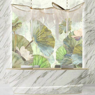 Lotus Leaves Wallpaper, Botanical Mural, Oversized Custom Size Wall Art, Non-Woven, Non-Adhesive, Modern Wall Paper, Removable