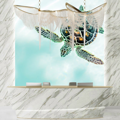 Cute Baby Turtle Wallpaper, Turquoise Water Mural, Oversized Custom Size Wall Art, Non-Woven, Non-Adhesive, Modern Wall Paper, Removable