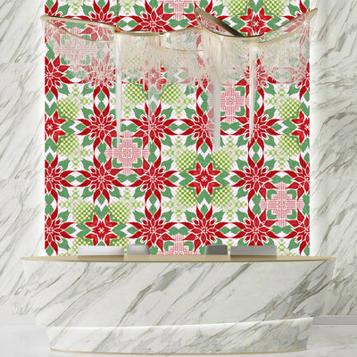Christmas Poinsettia Wallpaper, Seamless Pattern Mural, Oversized Custom Size Wall Art, Non-Woven, Non-Adhesive, Modern Wall Paper, Removable