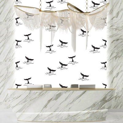 Shark Fin Wallpaper, Seamless Pattern Mural, Oversized Custom Size Wall Art, Non-Woven, Non-Adhesive, Modern Wall Paper, Removable