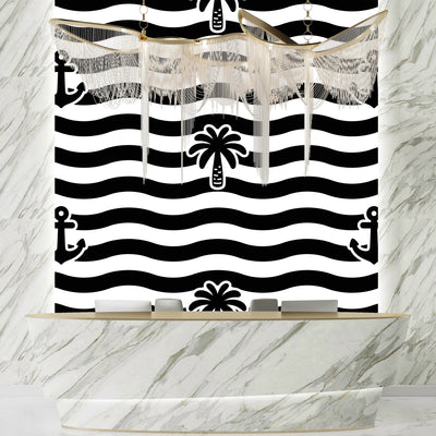 Palm Tree, Anchor Wallpaper, Seamless Pattern Mural, Oversized Custom Size Wall Art, Non-Woven, Non-Adhesive, Modern Wall Paper, Removable