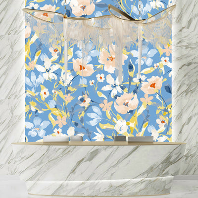 Watercolor Wildflowers Wallpaper, Seamless Pattern Mural, Oversized Custom Size Wall Art, Non-Woven, Non-Adhesive, Modern Wall Paper, Removable