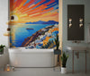 Santorini Sunset Wallpaper, Oil Painting Mural, Oversized Custom Size Wall Art, Non-Woven, Non-Adhesive, Modern Wall Paper, Removable