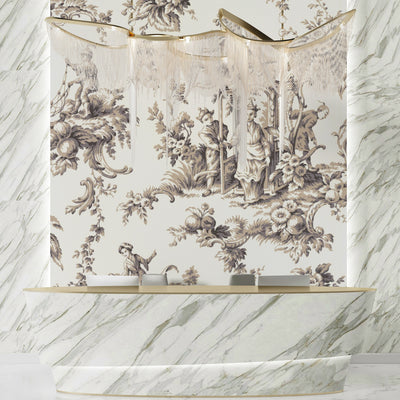 Toile de Jouy French Wallpaper, White Background Pattern Mural, Oversized Custom Size Wall Art, Non-Woven, Non-Adhesive, Modern Wall Paper, Removable