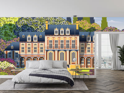 Medieval Old Mansion Wallpaper, Garden Mural, Oversized Custom Size Wall Art, Non-Woven, Non-Adhesive, Modern Wall Paper, Removable