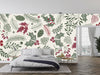 Leaves and Berries Wallpaper, Seamless Pattern Mural, Oversized Custom Size Wall Art, Non-Woven, Non-Adhesive, Modern Wall Paper, Removable