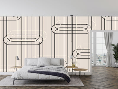 Vertical Lines, Oval Shapes Wallpaper, Seamless Pattern Mural, Oversized Custom Size Wall Art, Non-Woven, Non-Adhesive, Modern Wall Paper, Removable