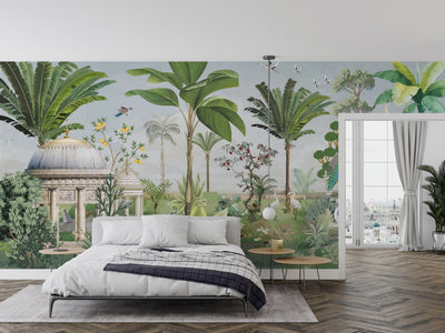Mughal Garden-Dome Wallpaper, Birds Wall Mural, Oversized Custom Size Wall Art, Non-Woven, Non-Adhesive, Modern Wall Paper, Removable