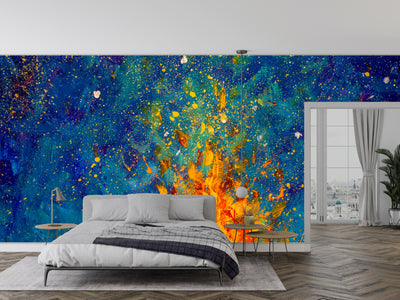 Flames of a Bonfire Wallpaper, Oil Painting Mural, Oversized Custom Size Wall Art, Non-Woven, Non-Adhesive, Modern Wall Paper, Removable