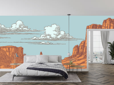 Wild West Wallpaper, Landscape Mural, Oversized Custom Size Wall Art, Non-Woven, Non-Adhesive, Modern Wall Paper, Removable