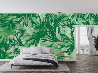 Nature Foliage Wallpaper, Seamless Pattern Mural, Oversized Custom Size Wall Art, Non-Woven, Non-Adhesive, Modern Wall Paper, Removable