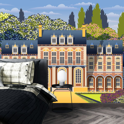 Medieval Old Mansion Wallpaper, Garden Mural, Oversized Custom Size Wall Art, Non-Woven, Non-Adhesive, Modern Wall Paper, Removable