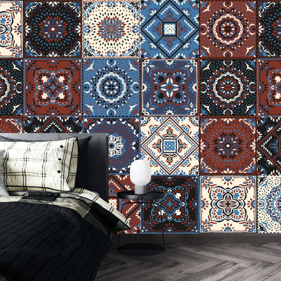 Talavera Ethnic Wallpaper, Seamless Pattern Mural, Oversized Custom Size Wall Art, Non-Woven, Non-Adhesive, Modern Wall Paper, Removable