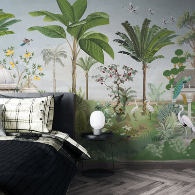 Mughal Garden-Dome Wallpaper, Birds Wall Mural, Oversized Custom Size Wall Art, Non-Woven, Non-Adhesive, Modern Wall Paper, Removable