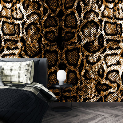 Dark Snake Skin Wallpaper, Seamless Pattern Mural, Oversized Custom Size Wall Art, Non-Woven, Non-Adhesive, Modern Wall Paper, Removable