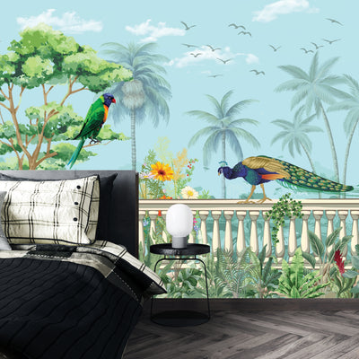 Mughal Garden Wallpaper, Peacock and Arch Mural, Oversized Custom Size Wall Art, Non-Woven, Non-Adhesive, Modern Wall Paper, Removable