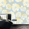 Flowers, Light Blue Wallpaper, Seamless Pattern Mural, Oversized Custom Size Wall Art, Non-Woven, Non-Adhesive, Modern Wall Paper, Removable