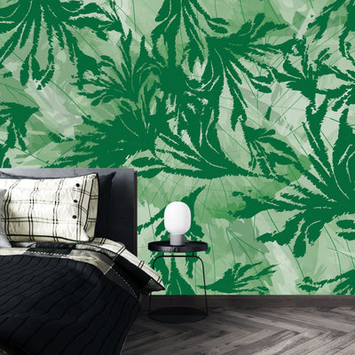 Nature Foliage Wallpaper, Seamless Pattern Mural, Oversized Custom Size Wall Art, Non-Woven, Non-Adhesive, Modern Wall Paper, Removable