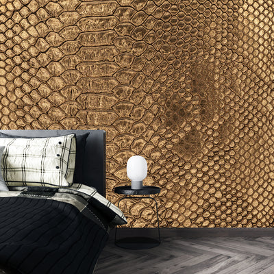 Snake Skin Texture Wallpaper, Golden Mural, Oversized Custom Size Wall Art, Non-Woven, Non-Adhesive, Modern Wall Paper, Removable