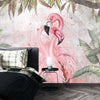 Flamingos Wallpaper, Fern Leaves Mural, Oversized Custom Size Wall Art, Non-Woven, Non-Adhesive, Modern Wall Paper, Removable