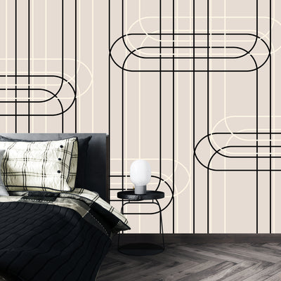 Vertical Lines, Oval Shapes Wallpaper, Seamless Pattern Mural, Oversized Custom Size Wall Art, Non-Woven, Non-Adhesive, Modern Wall Paper, Removable