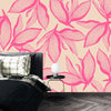 Pink Exotic Flowers Wallpaper, Seamless Pattern Mural, Oversized Custom Size Wall Art, Non-Woven, Non-Adhesive, Modern Wall Paper, Removable