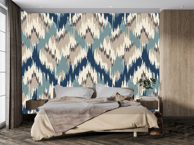 Ikat Wallpaper, Seamless Pattern Mural, Oversized Custom Size Wall Art, Non-Woven, Non-Adhesive, Modern Wall Paper, Removable