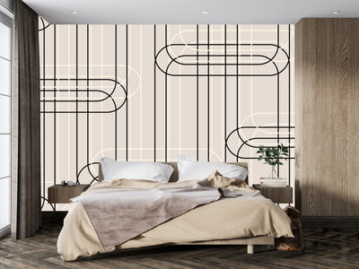Vertical Lines, Oval Shapes Wallpaper, Seamless Pattern Mural, Oversized Custom Size Wall Art, Non-Woven, Non-Adhesive, Modern Wall Paper, Removable