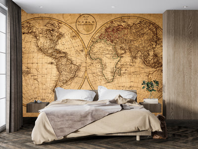Old Geographical World Map Wallpaper, History Mural, Oversized Custom Size Wall Art, Non-Woven, Non-Adhesive, Modern Wall Paper, Removable