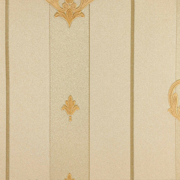 Beige Ornate Striped Wallpaper, Deep Embossed Regal Vintage Damask Wallcovering - Walloro High End Wallcoverings & More