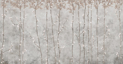 Bloom Flowers Wall Mural, Light Gray Floral Blossom Wallpaper, Oversized Nature Art Customized Wall Covering, Non-Woven, Non-Adhesive, Removable - Walloro High End Wallcoverings & More