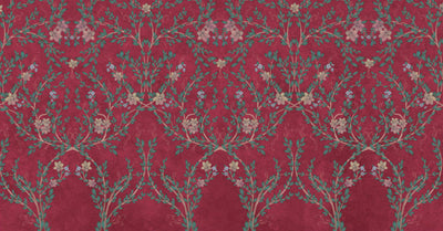 Blossom Chinoiserie Floral Wall Mural, Flower Bloom Red Wallpaper, Large Botanical Customized Wall Art, Non-Woven, Non-Adhesive, Removable - Walloro High End Wallcoverings & More