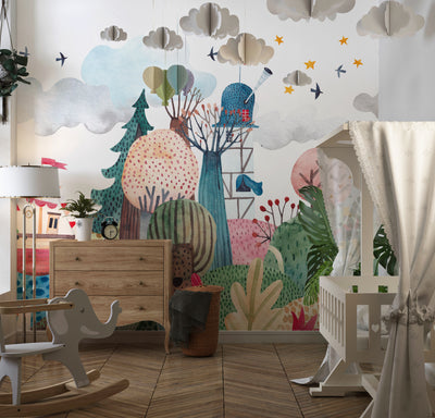Fairytale Wallpaper, Seamless Mural, Oversized Custom Size Wall Art, Non-Woven, Non-Adhesive, Modern Wall Paper, Removable
