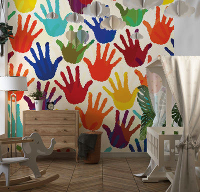 Colorful Hands Wallpaper, Seamless Mural, Oversized Custom Size Wall Art, Non-Woven, Non-Adhesive, Modern Wall Paper, Removable