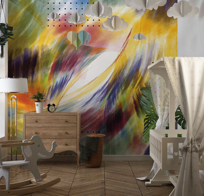 Futuristic Colorful Wallpaper, Seamless Pattern Mural, Oversized Custom Size Wall Art, Non-Woven, Non-Adhesive, Modern Wall Paper, Removable