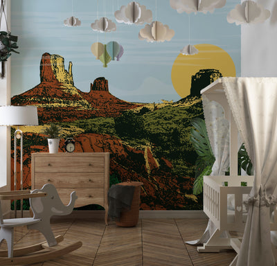 Wild West Wallpaper, Desert Landscape Mural, Oversized Custom Size Wall Art, Non-Woven, Non-Adhesive, Modern Wall Paper, Removable