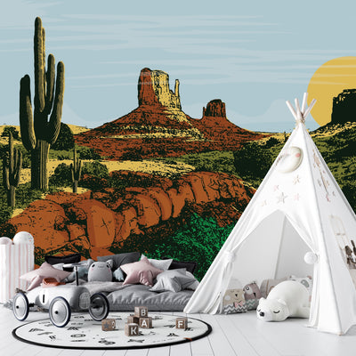 Wild West Wallpaper, Desert Landscape Mural, Oversized Custom Size Wall Art, Non-Woven, Non-Adhesive, Modern Wall Paper, Removable