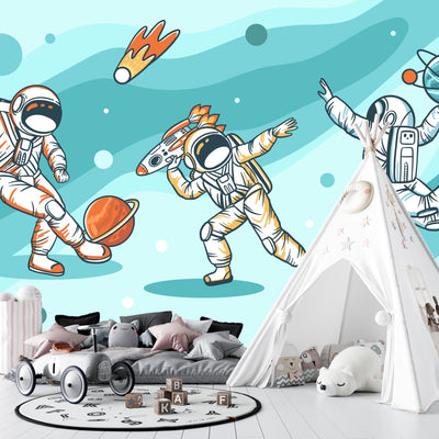 Sport Activities Wallpaper, Astronauts Mural, Oversized Custom Size Wall Art, Non-Woven, Non-Adhesive, Modern Wall Paper, Removable