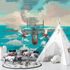 Plane in the Sky Wallpaper, Over the Sea Mural, Oversized Custom Size Wall Art, Non-Woven, Non-Adhesive, Modern Wall Paper, Removable