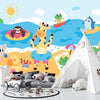 Happy Little Animals Wallpaper, Tropical Beach Mural, Oversized Custom Size Wall Art, Non-Woven, Non-Adhesive, Modern Wall Paper, Removable