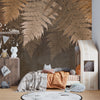 Tropical Leaves Wallpaper, Brown Tones Mural, Oversized Custom Size Wall Art, Non-Woven, Non-Adhesive, Modern Wall Paper, Removable